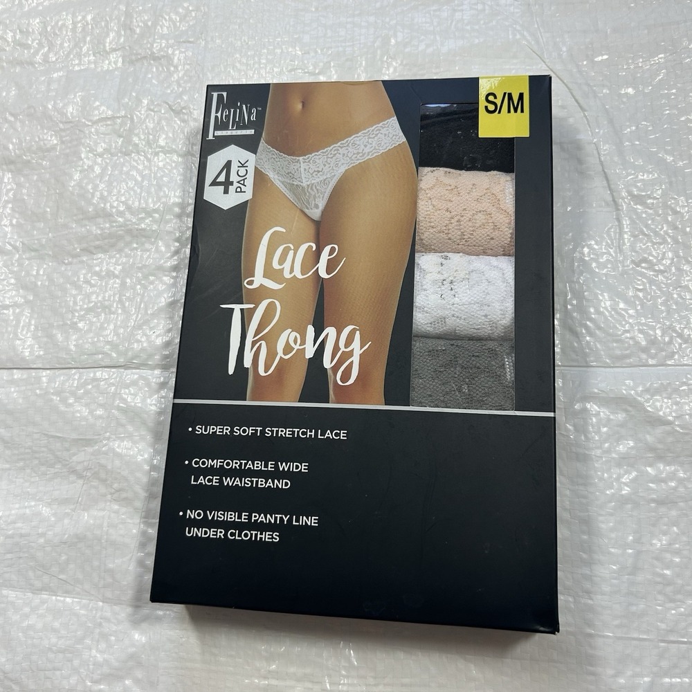 Felina Lingerie 4-Pack Super Soft Stretch Lace Thong Panties Size S/M